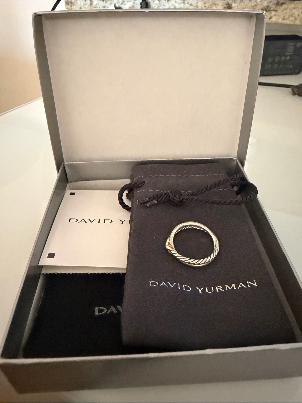 David Yurman Petite X Twisted Cable Ring (Sterling Silver + and 18k Gold)